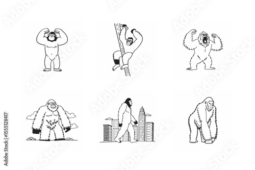 line art of king Kong set bundle  on the white background