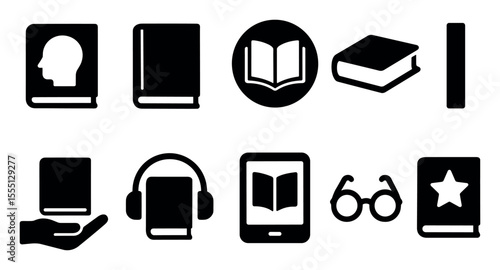Book reading silhouette icon set. literature, education icons silhouette collection