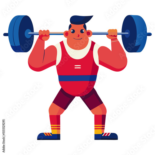 Vector illustration of a muscular weightlifter lifting a heavy barbell on transparent background.