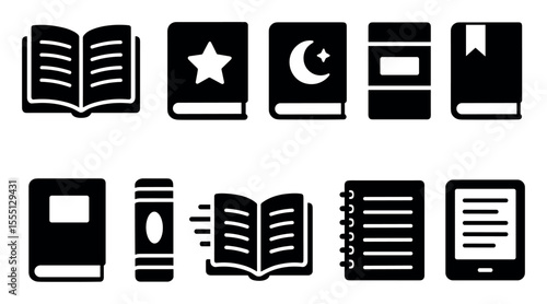 Book, reading solid icon set. literature, bookstore, library, education icons collection