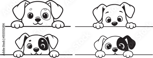 Funny peeking dog silhouette vector illustration