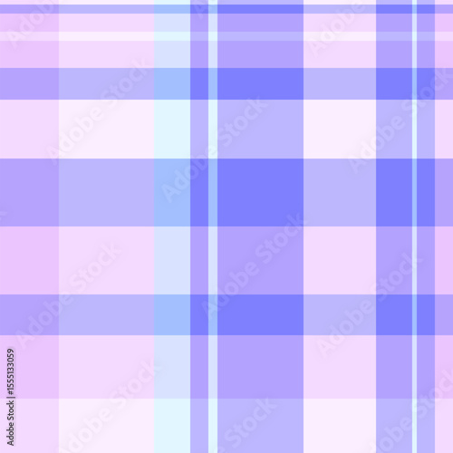 Fluffy check fabric tartan, manufacture seamless plaid vector. Household pattern background textile texture in light and indigo colors.