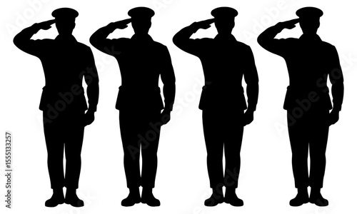 Silhouette of four military men saluting