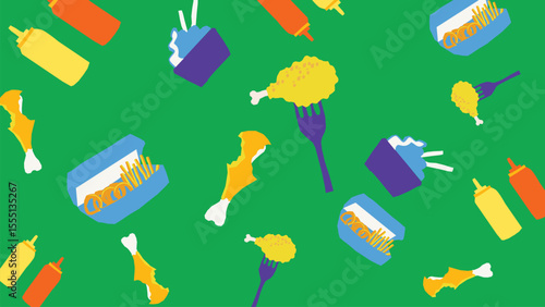 French fries and sauces background