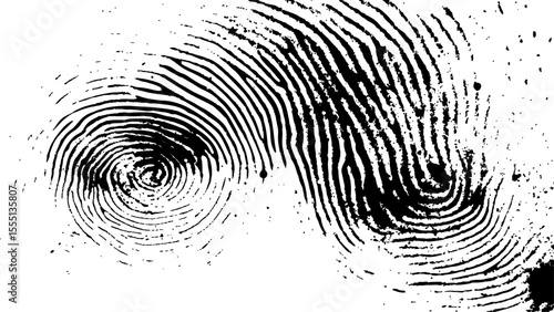  Vector white and black fingerprint texture. Black fingerprint on white transparent background.	