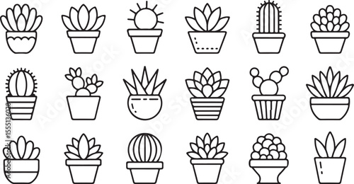 Monochrome Potted Cactus and Succulent Silhouettes