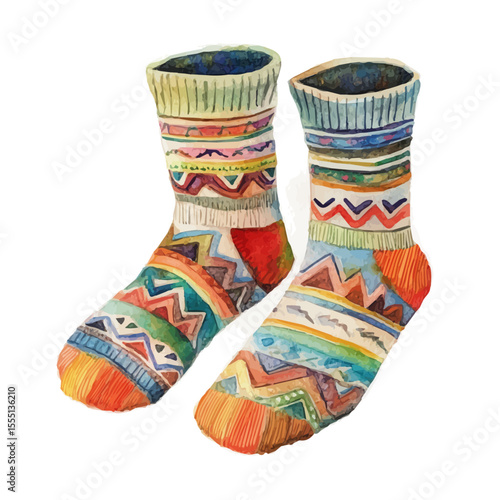 Travel Socks, watercolor drawing vector, isolated on a white background.