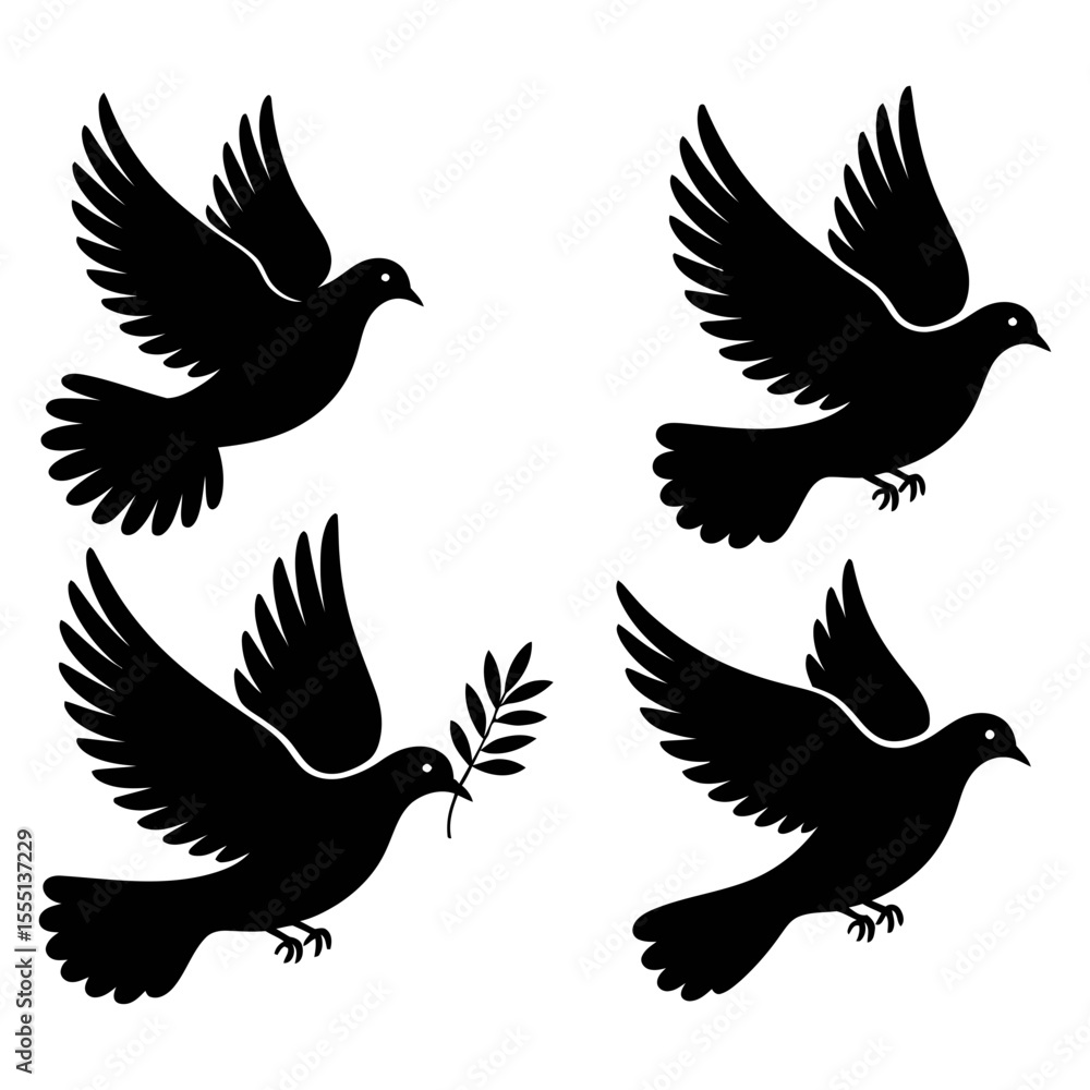 Obraz premium Silhouette of four doves in flight pattern
