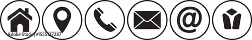Contact Information Icons Communication and Connection Symbols Representing Physical Location Phone Number Email Address and Social Media Platform Presence