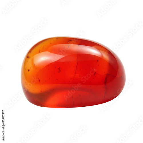Bild auf Leinwand Polished carnelian gemstone in rich red-orange hue on transparent background