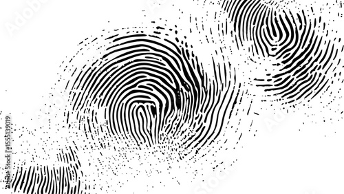  Vector white and black fingerprint texture. Black fingerprint on white transparent background.	