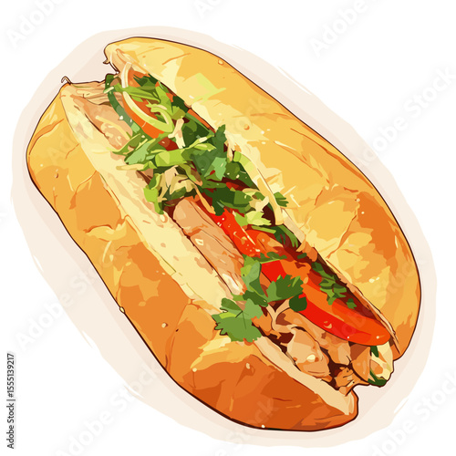 Vietnamese Bánh Mì Sandwich with Meat and Veggies
