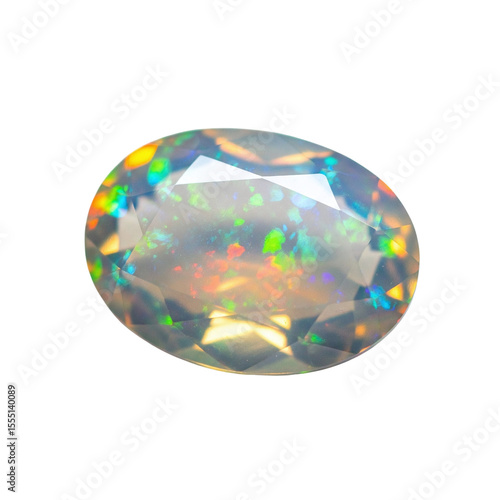 Faceted opal gemstone with vibrant play of color