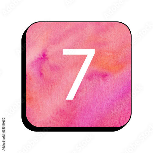 Number Seven: A vivid, watercolor-inspired square with a prominent number seven, creating a striking visual for various design applications.