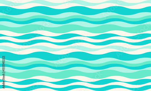 Serene teal and white wavy stripes create a calming, summery pattern. Perfect for backgrounds, textiles, or website designs evoking relaxation, ocean vibes, and summer freshness.