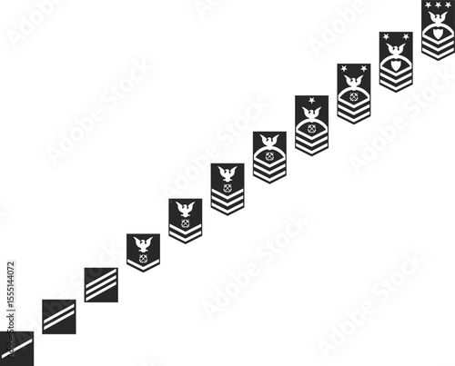 Coast Guard military ranks from private to senior sergeant, military ranks in the form of a black silhouette.