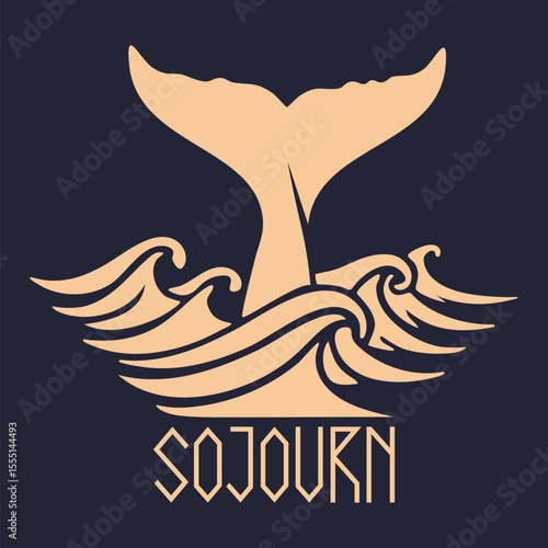 Stylized whale tail design with ocean waves showcasing a sojourn theme perfect for travel and adventure branding