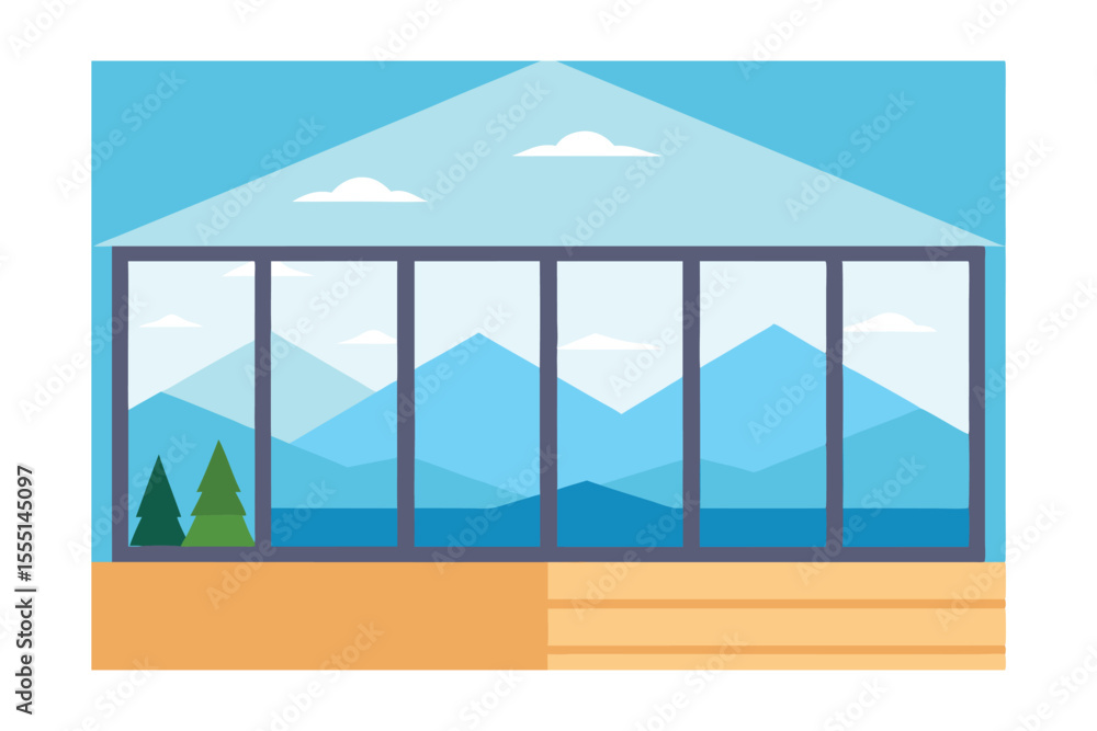 Fototapeta premium Mountain View Glass Room Modern Architecture Design with Panoramic Scenery