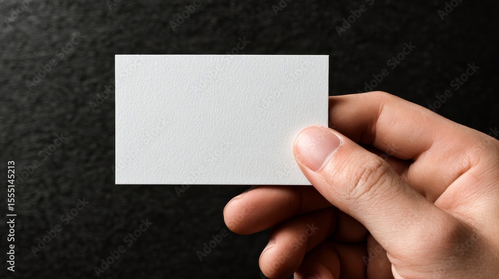 Obraz premium Hand holding a blank business card providing copy space on a dark background