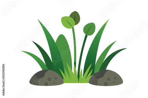 Vibrant Green Grass and Rocks A Lush Nature Illustration