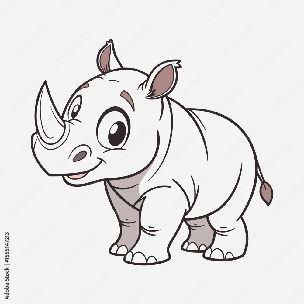 Fototapeta premium Cute cartoon rhinoceros illustration on white background