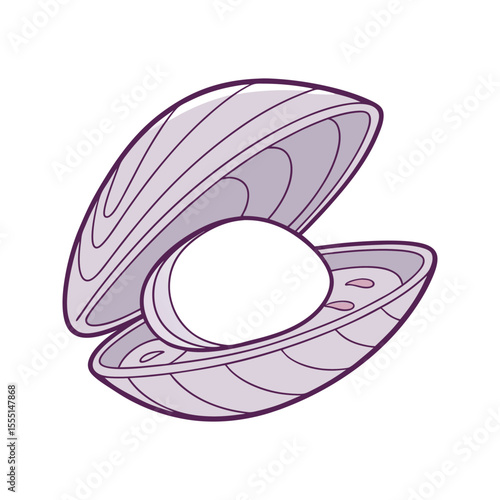 Open mussel shell with pearl illustration oyster