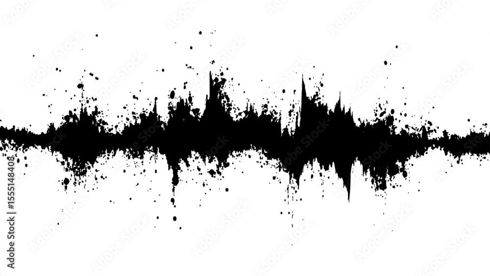 Obraz premium Vector brush grunge texture. Soundwave with ink splatter effect, black and white. Modern art projects, and creative backgrounds. 