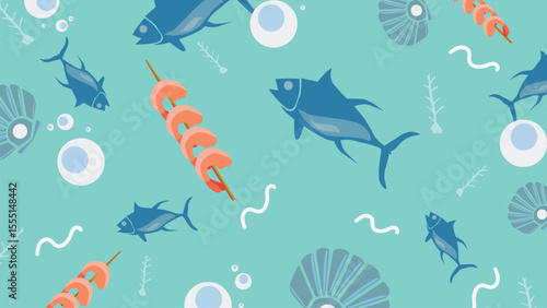 Fish and Mussel Illustration Background