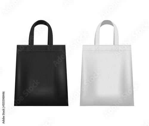 Realistic mockup of fabric tote template of black and white cotton eco bag