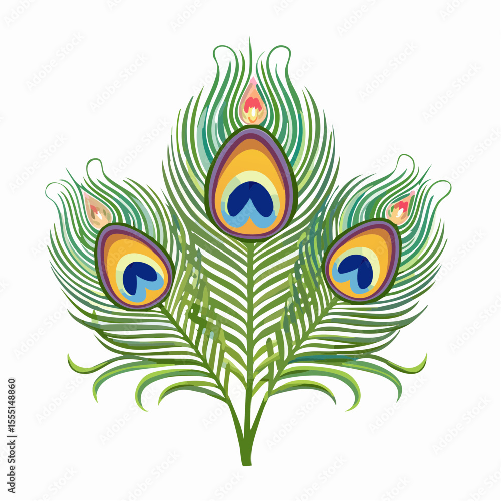 Fototapeta premium three overlapping peacock feathers with eyes blooming into delicate tiny florals