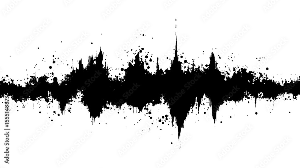 Fototapeta premium Vector brush grunge texture. Soundwave with ink splatter effect, black and white. Modern art projects, and creative backgrounds. 