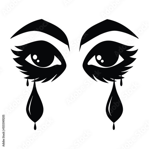 crying eyes silhouette black vector single tear.