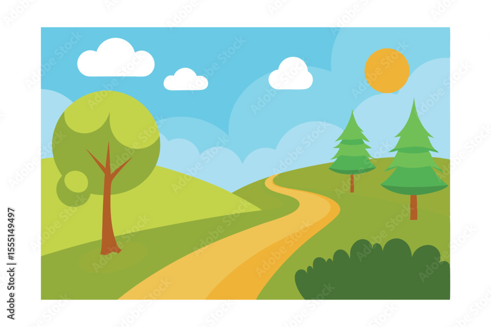 Obraz premium Serene Winding Path A Picturesque Summer Landscape Illustration