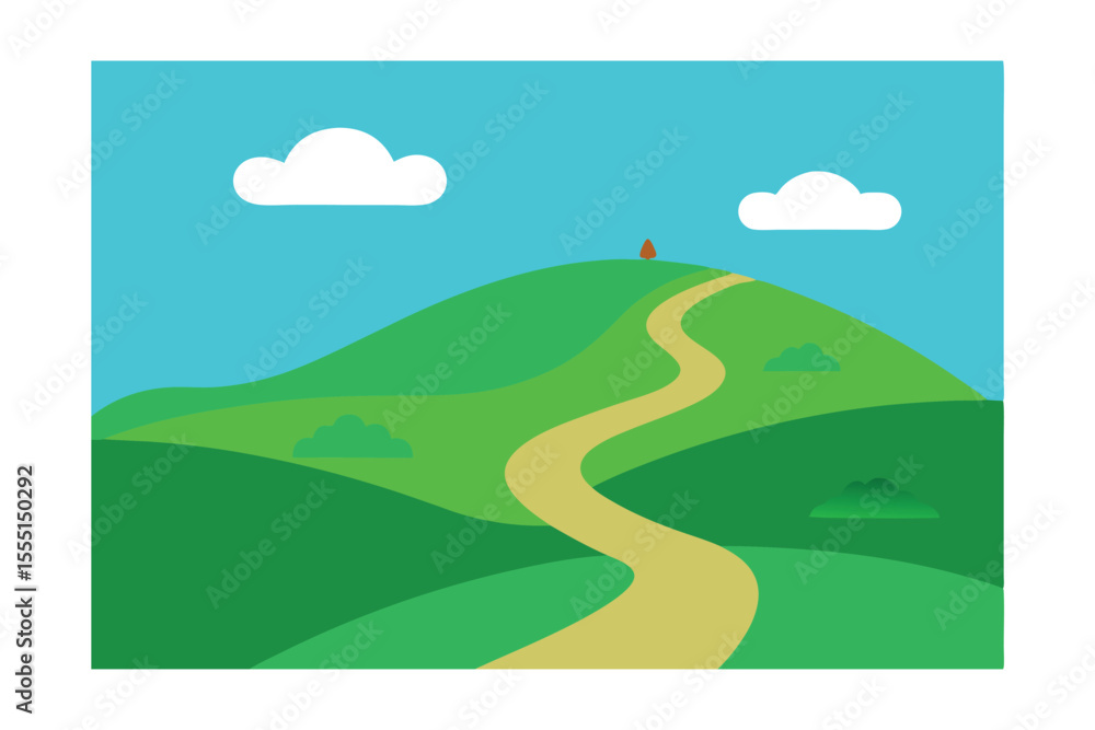 Fototapeta premium Serene Hilltop Path Winding Road to Tranquil Vista