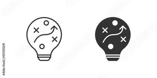 Strategy Icon Set. A black icon of a strategy bulb, representing planning.