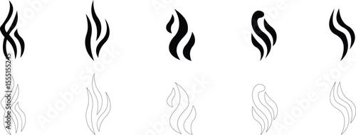 Aromas vaporize icon set trendy flat hand drawn line comic doodle. Smells vector, hot aroma air fragrance , stink or cooking steam symbols, smelling vapor, smoking or odors. cloud or wind silhouette.
