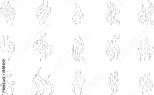 Aromas vaporize icon set trendy flat hand drawn line comic doodle. Smells vector, hot aroma air fragrance , stink or cooking steam symbols, smelling vapor, smoking or odors. cloud or wind silhouette.