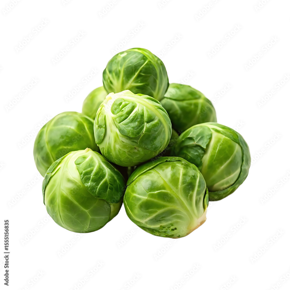 Fresh green brussels sprouts piled together on a clean Transparent background Fresh green brussels sprouts piled together on a clean Transparent background