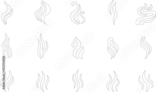 Aromas vaporize icon set trendy flat hand drawn line comic doodle. Smells vector, hot aroma air fragrance , stink or cooking steam symbols, smelling vapor, smoking or odors. cloud or wind silhouette.