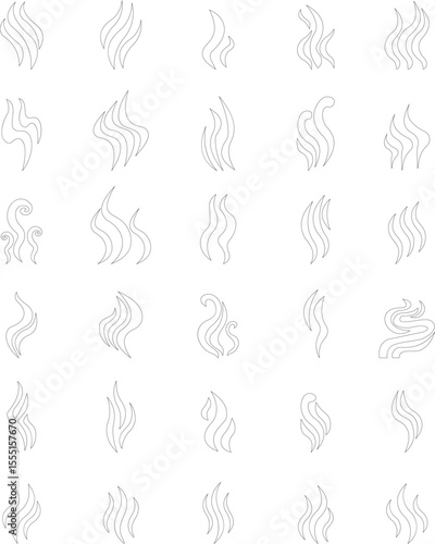 Aromas vaporize icon set trendy flat hand drawn line comic doodle. Smells vector, hot aroma air fragrance , stink or cooking steam symbols, smelling vapor, smoking or odors. cloud or wind silhouette.