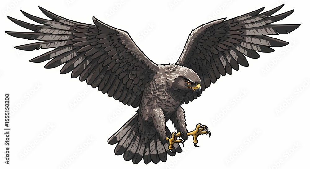 Obraz premium Majestic Gray Eagle Flying with Spread Wings in Bright Sky