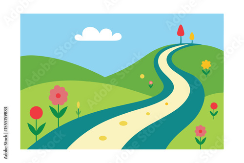 Winding Path Through Blooming Hills A Journey of Springtime