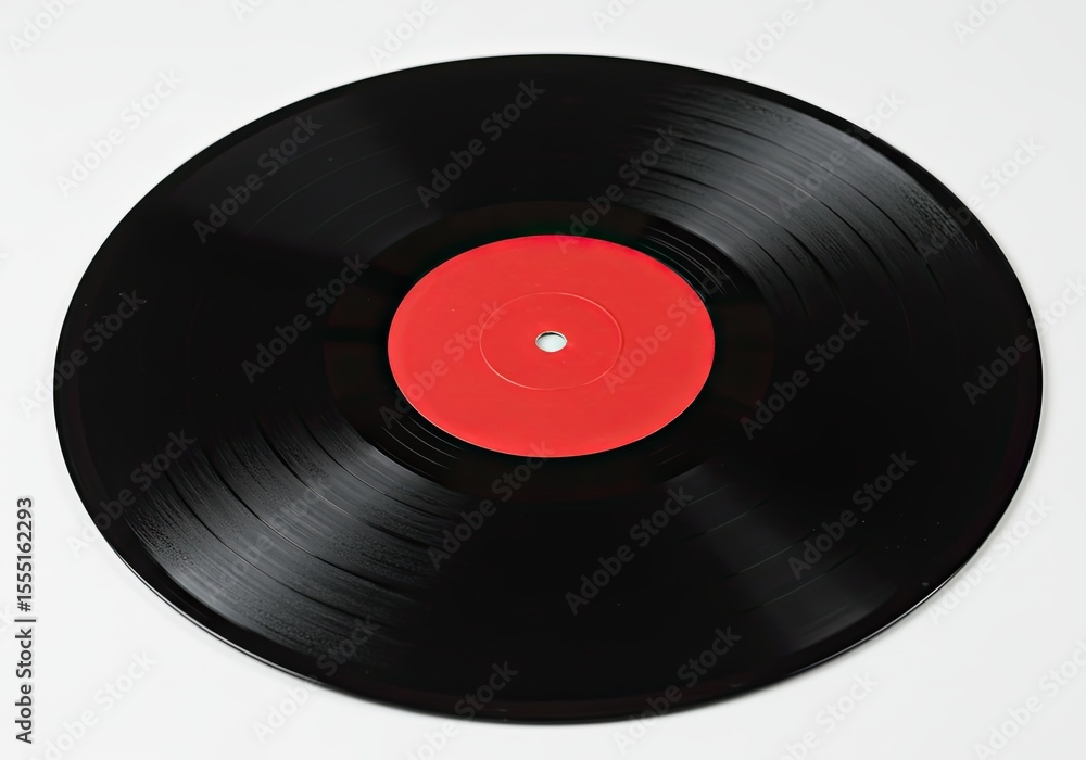 Fototapeta premium Vintage Black Vinyl LP Record Red Label Full View Isolated