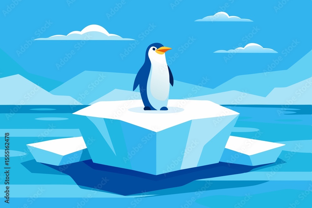Obraz premium Solitary King Penguin Iceberg Ocean Climate Change