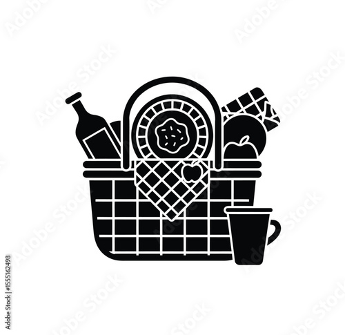 Picnic items icon vector in black color with white background.