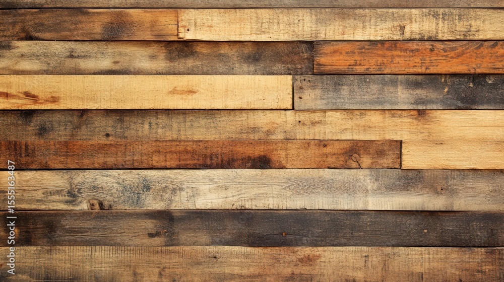 Naklejka premium Rustic wooden wall with various shades and textures of reclaimed wood planks.