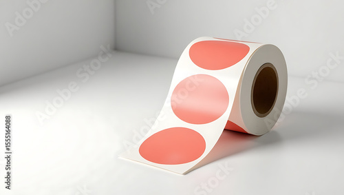 Roll of Round Pink Stickers on White Background