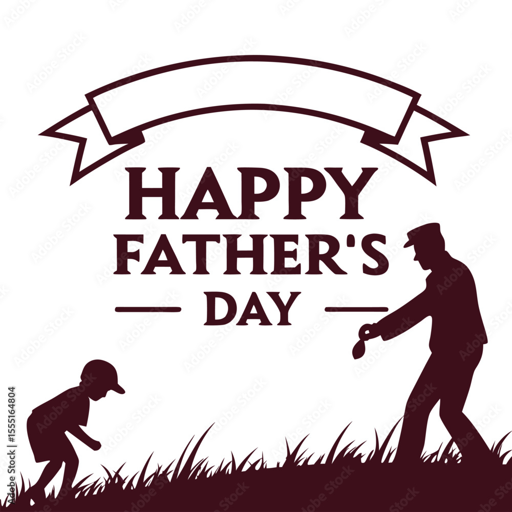 Obraz premium silhouette happy fathers day banner on white background