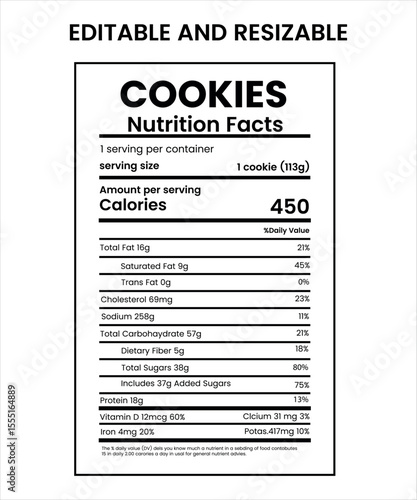  cookies Nutraition Facts ,Nutrition Facts Label supplement Facts, Nutrition label ,Modern vector web page template design with business website layout, internet navigation menu, and card symbols