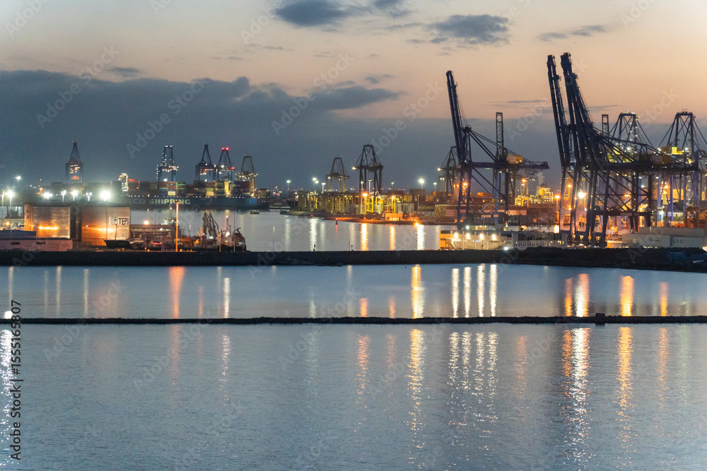 Fototapeta premium Valencia Spain the harbour by twilight, views from a cruise ship docked in the port,